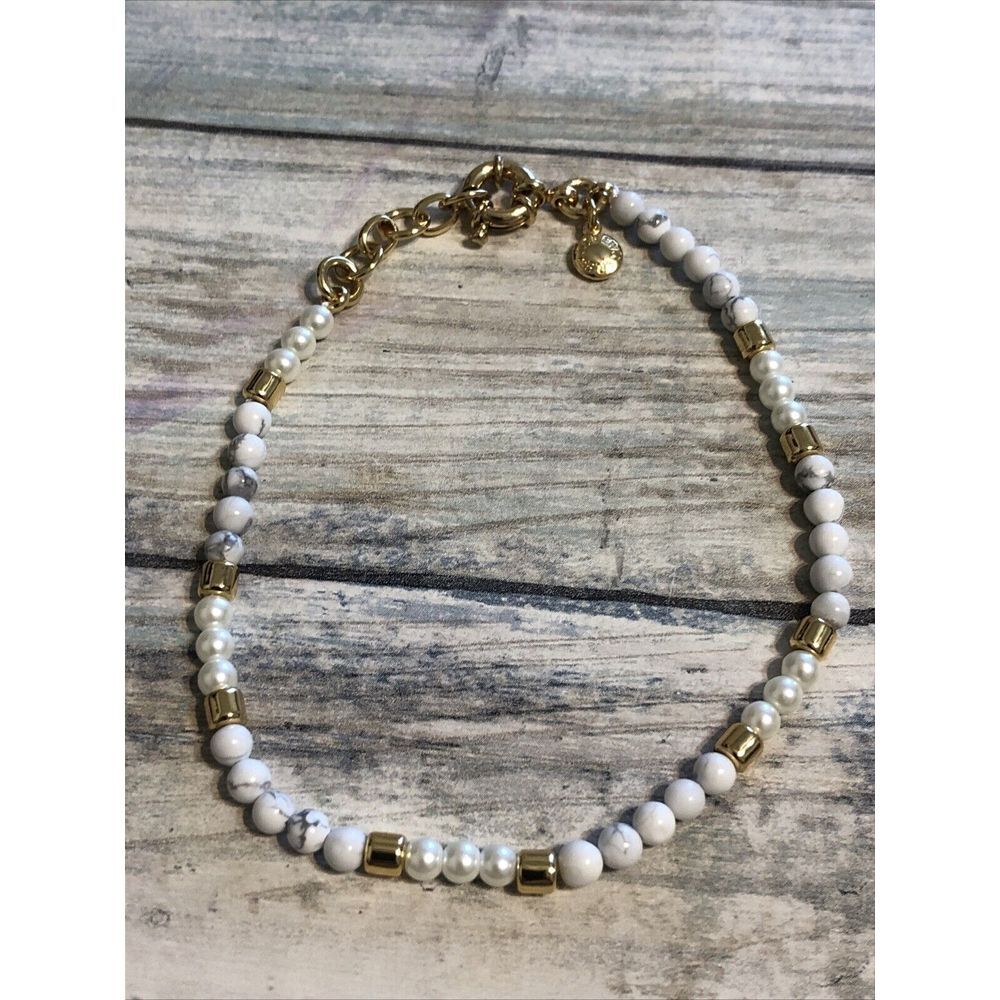 J.Crew jcrew Marbled Beads Gold Tone Anklet 10" NWOT